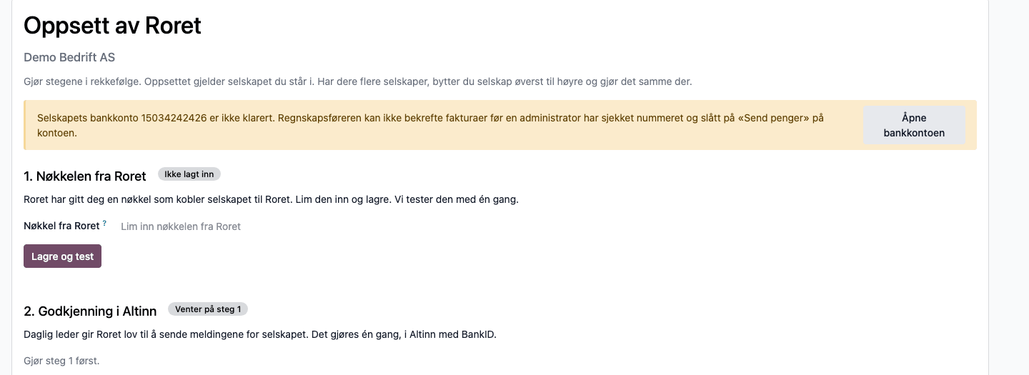 Oppsett av Roret rett etter installasjonen