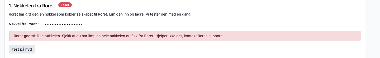 Steg 1 med feil nøkkel