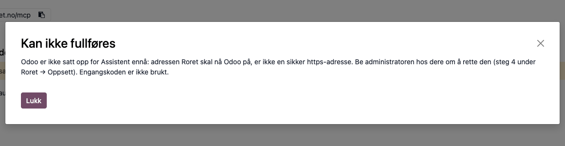 «Kan ikke fullføres» når adressen ikke er https