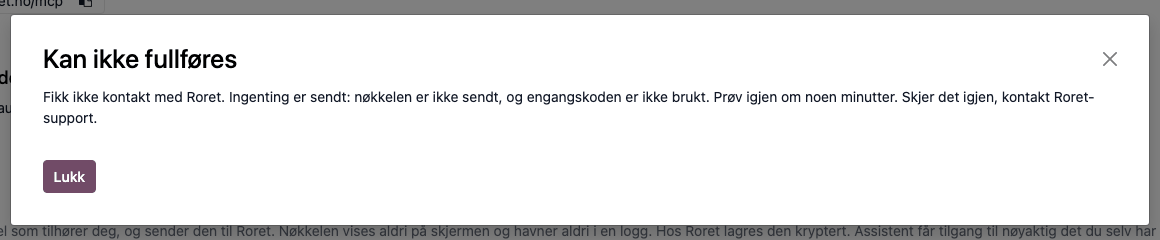 «Kan ikke fullføres» når Roret ikke svarer