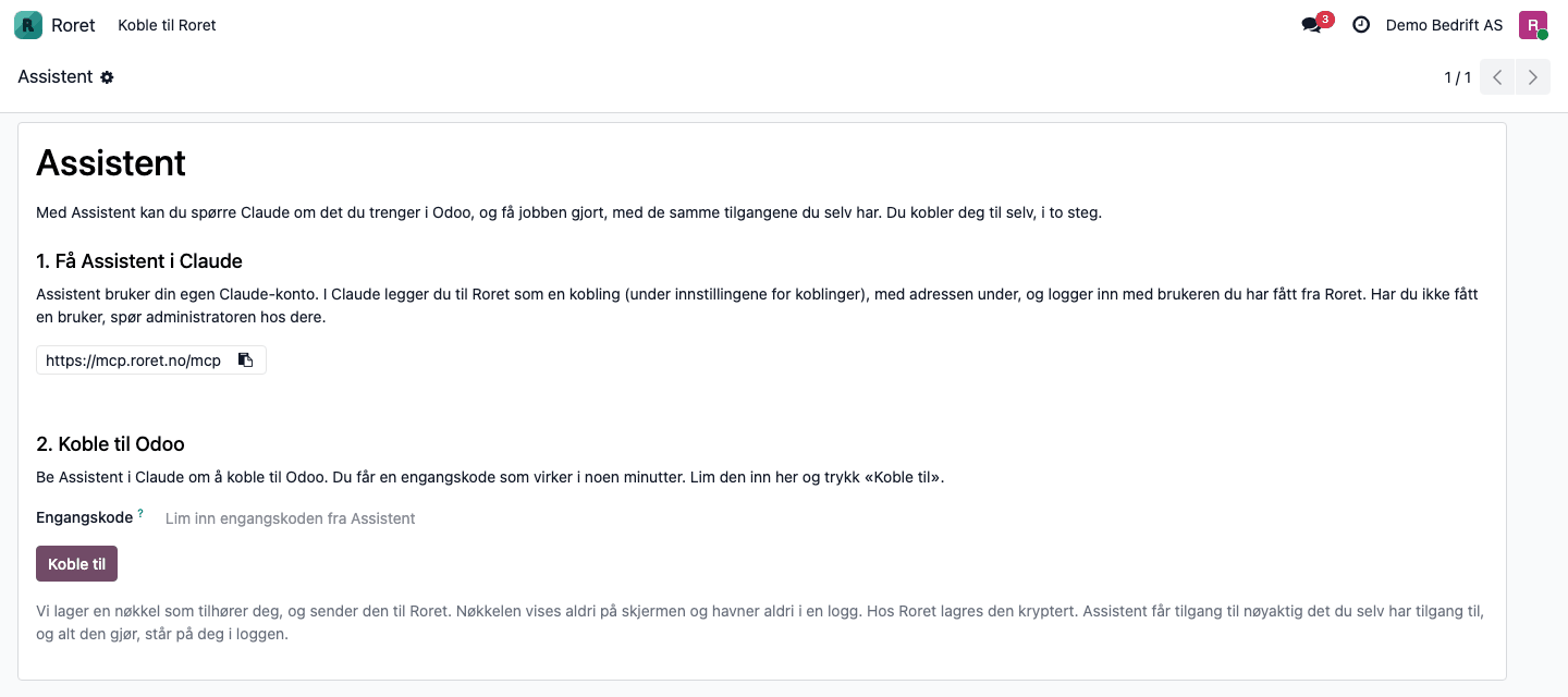 Siden Assistent med de to stegene