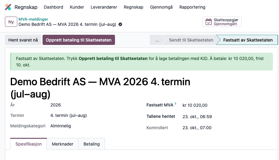 Meldingen er fastsatt av Skatteetaten