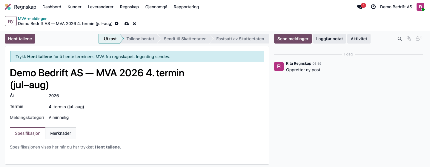Ny MVA-melding med termin og år valgt