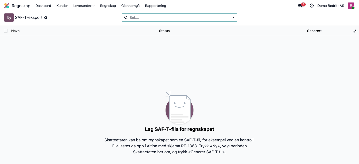 SAF-T-eksport uten filer ennå