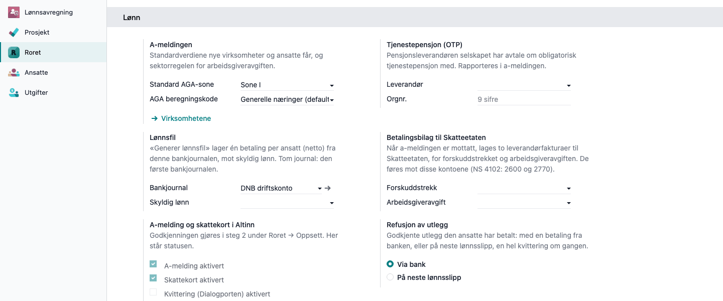 Innstillinger → Roret → Lønn