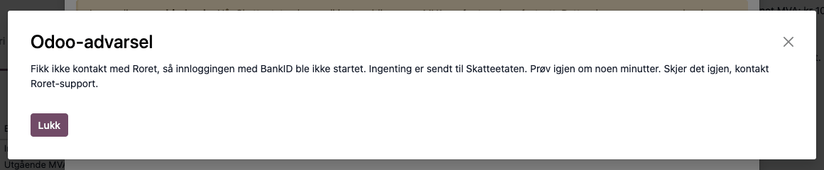 «Odoo-advarsel» når Roret ikke svarer