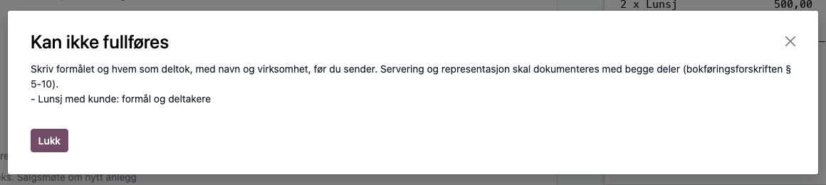 Utlegg sendt uten formål og deltakere